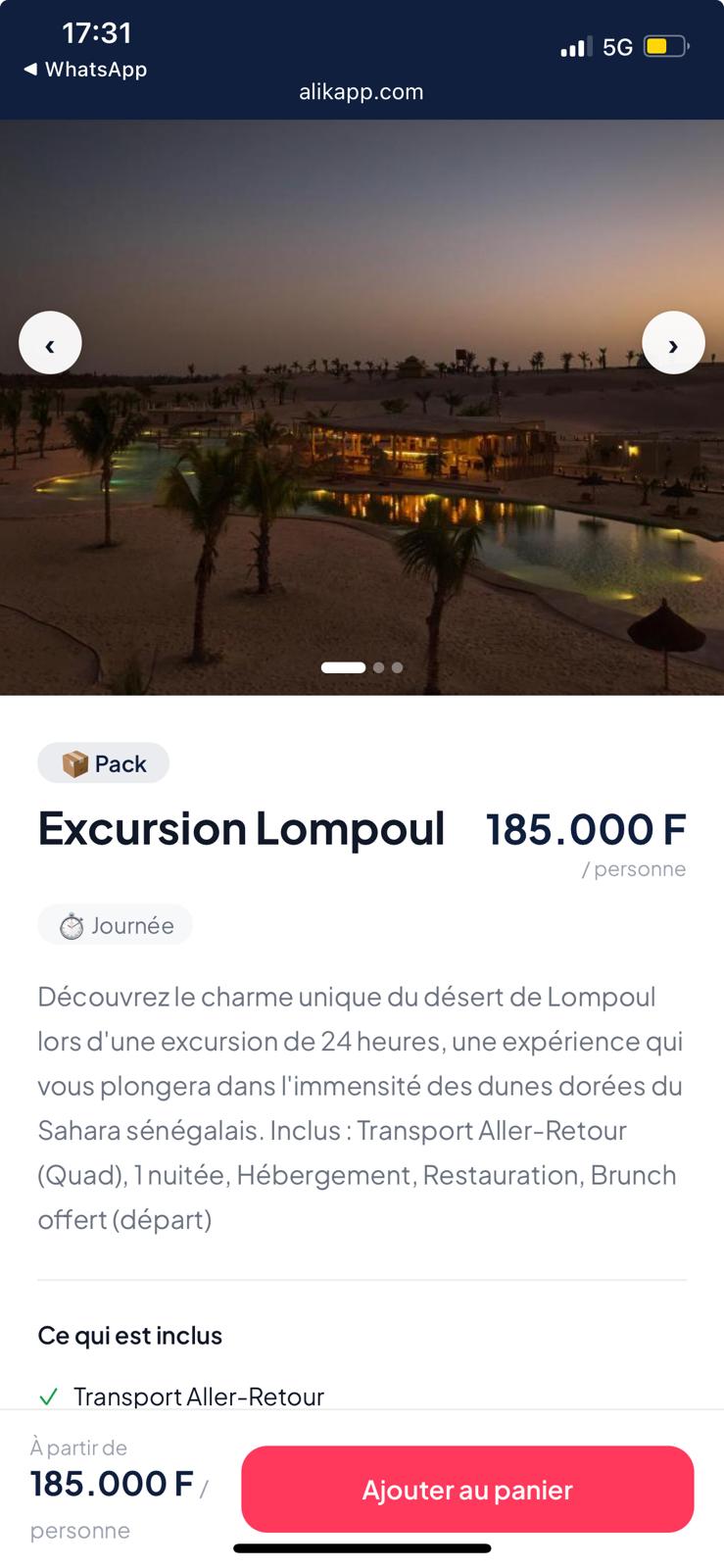 Excursion Lompoul — désert sénégalais, exemple de service Alik