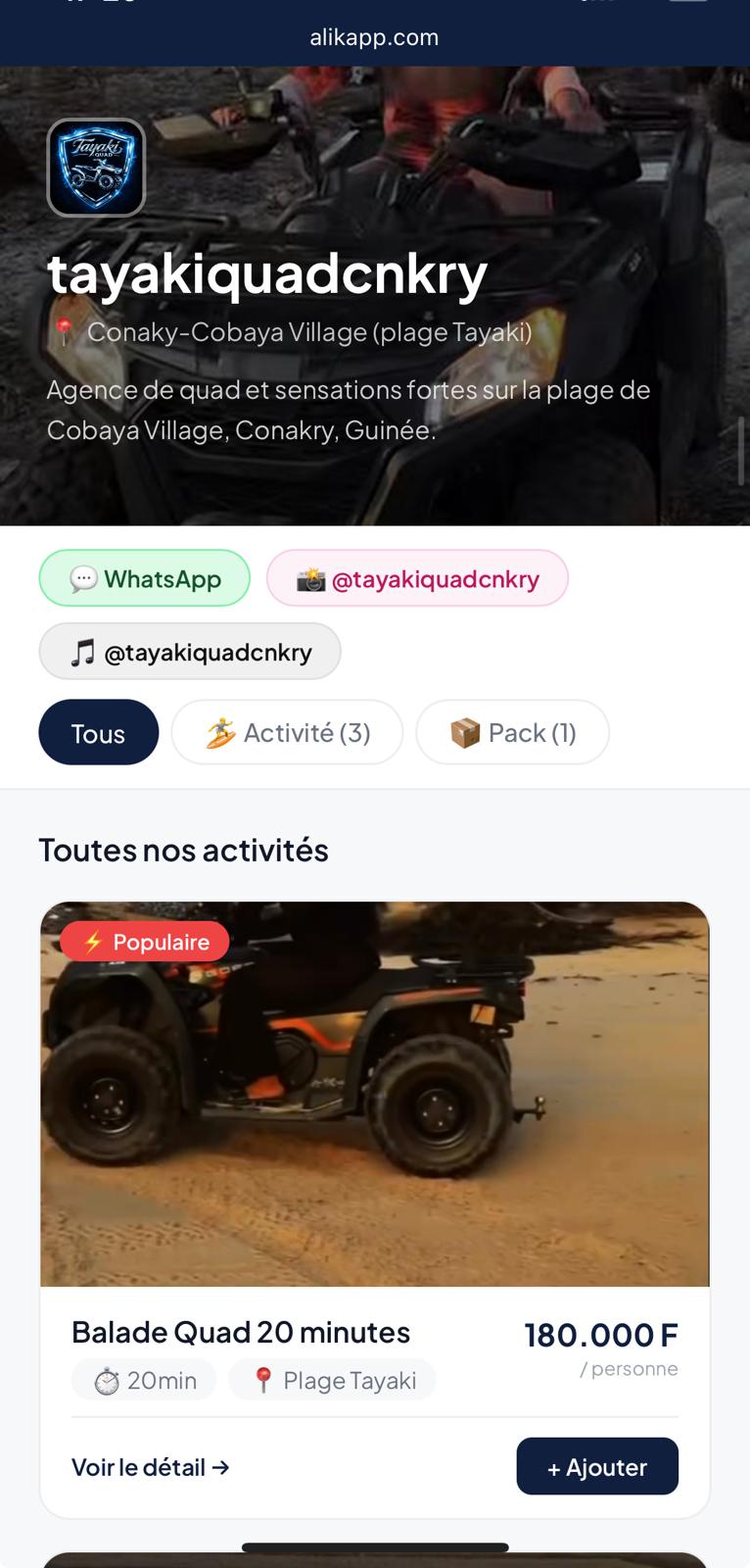 Tayaki Quad Conakry — balade quad plage Cobaya